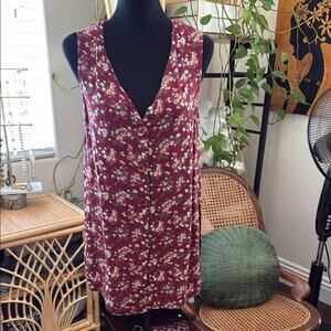 Vintage 90s CTME Maroon Floral Side Slit Button Up Boho Hippie Vest Blouse Top